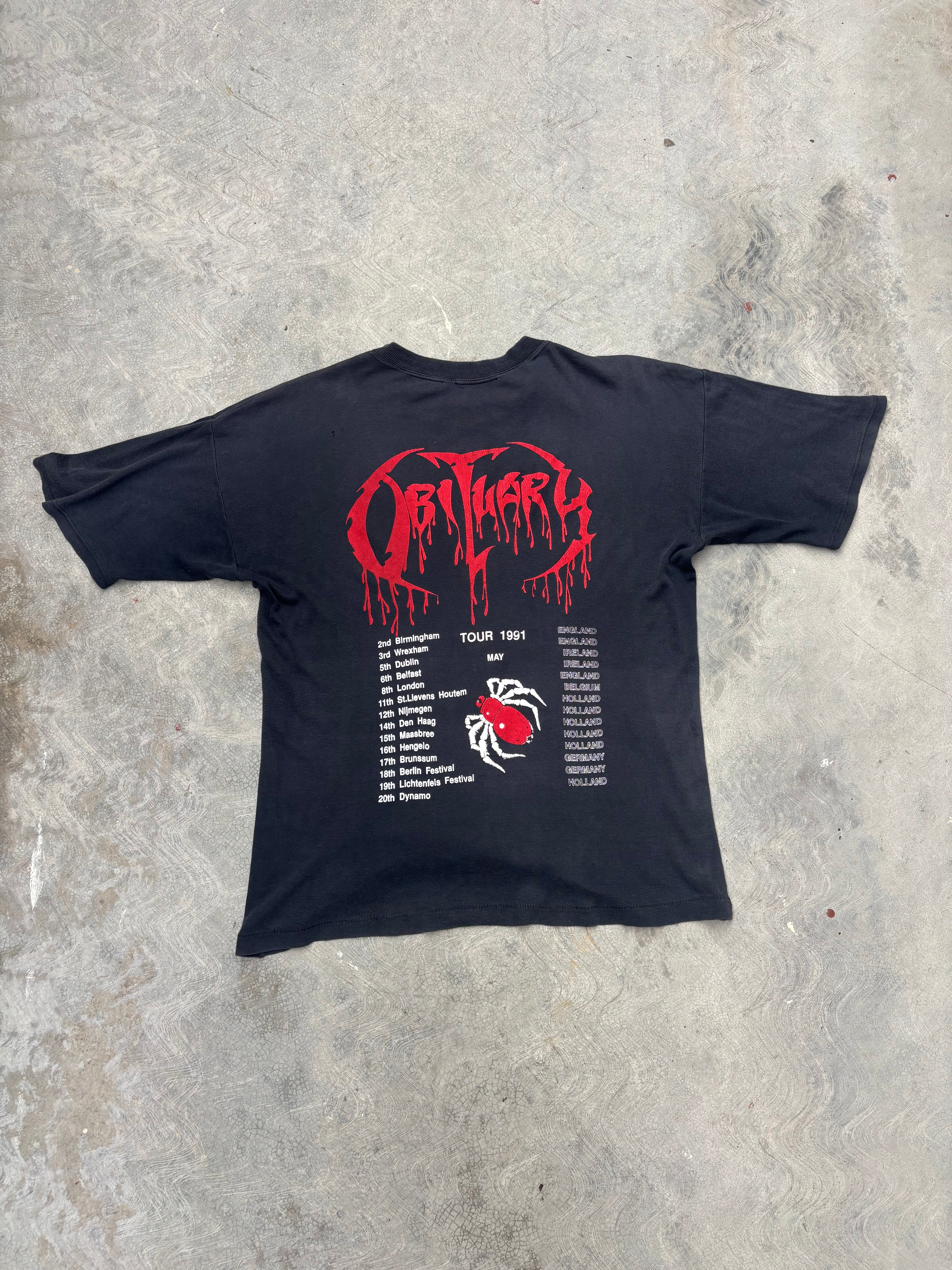 1991 Obituary Pile Of Skulls Tour T Shirt