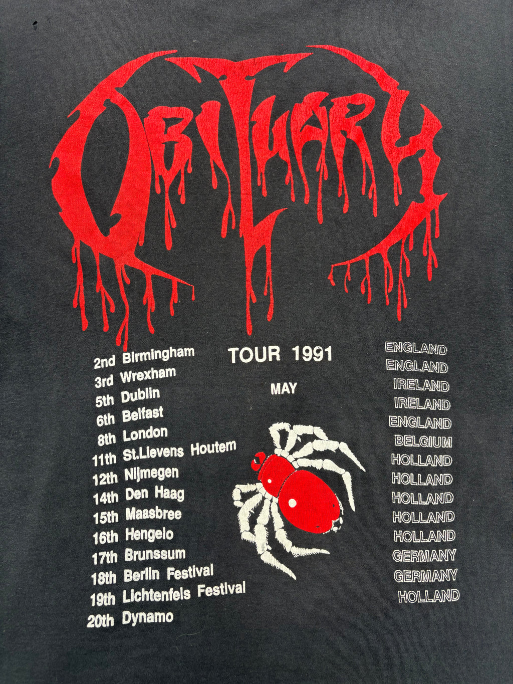 1991 Obituary Pile Of Skulls Tour T Shirt